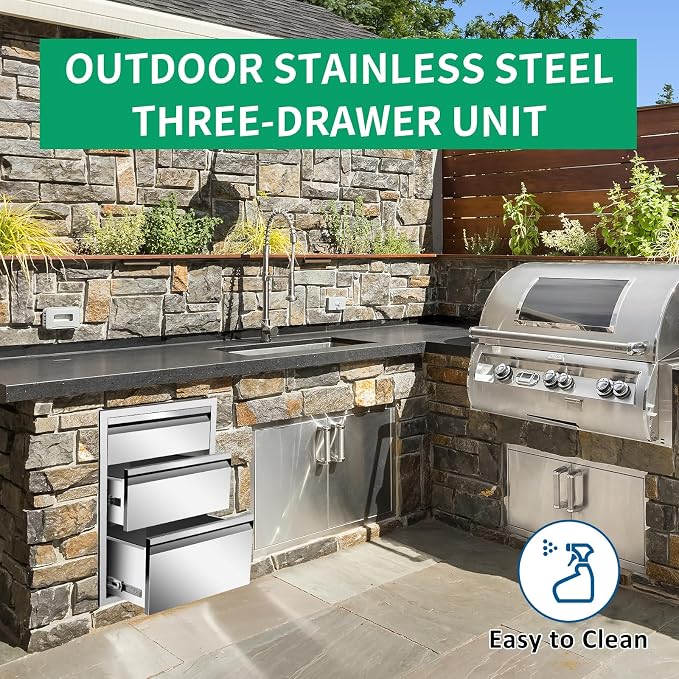 Outdoor Kitchen Drawers 16" W x 21" H x 23" D Stainless Steel Triple Drawers - Image 5