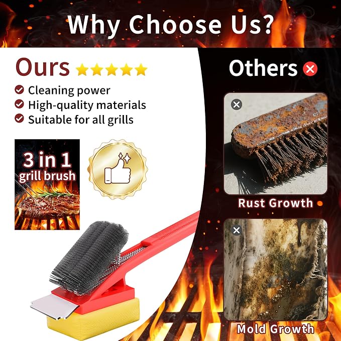 BBQ Grill Brush with Scraper-Removable BBQ Clearning Brush Head with Wire - Image 7