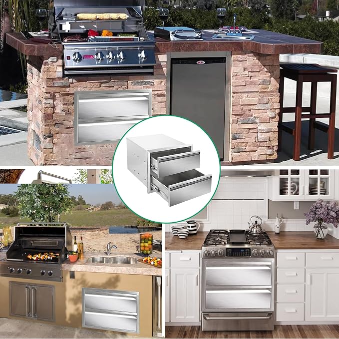 Outdoor Kitchen Drawers 18" W x 15" H x 23" D Stainless Steel Double Drawers - Image 6