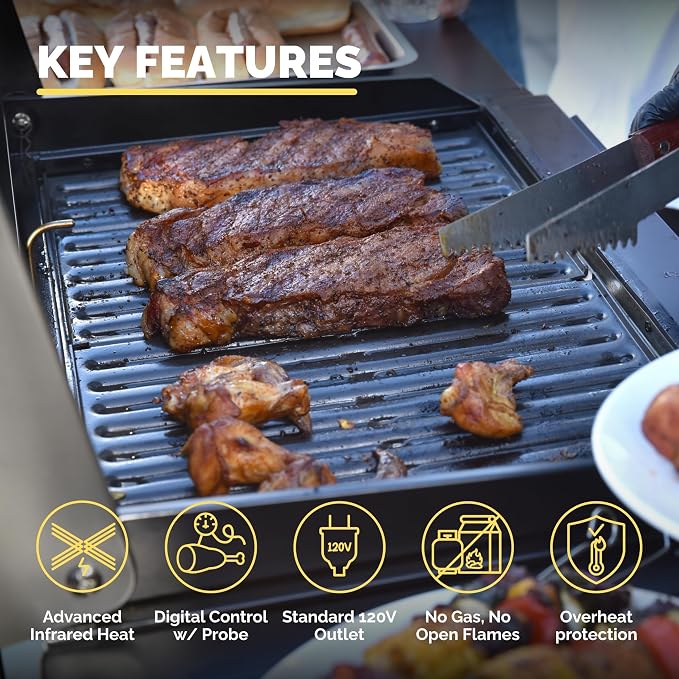 Turbo E Sport Compact Electric Grill, 1700W Infrared, Digital Display - Image 3