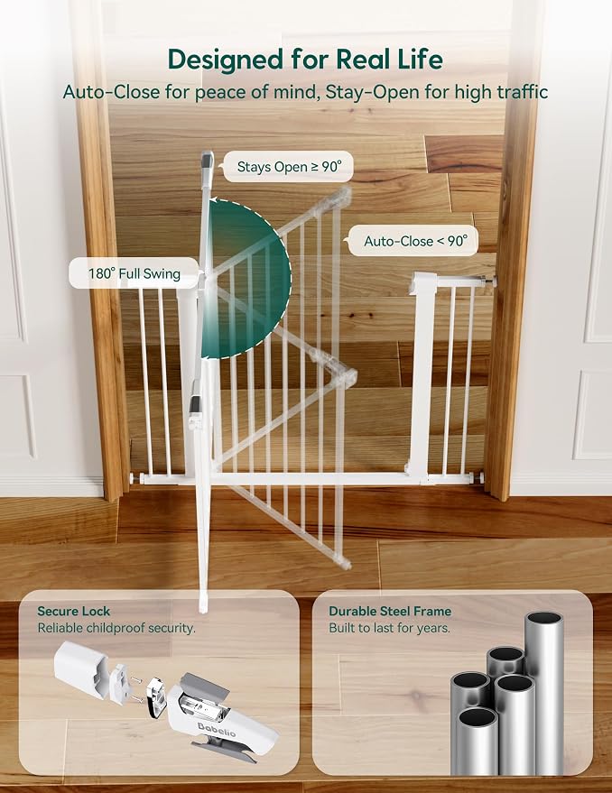 BABELIO 36" Tall Baby Gate, PressGuard P7, 29-48" Auto Close Pressure Mounted - Image 5