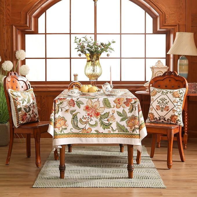 patdrea Designer Vintage Linen Rectangle Tablecloth, Provencal Rustic Floral - Image 9