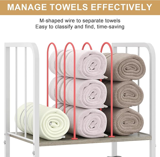 Towel Rack Free Standing 3-Tier M-Shaped Detachable Dividers, Durable Metal - Image 2
