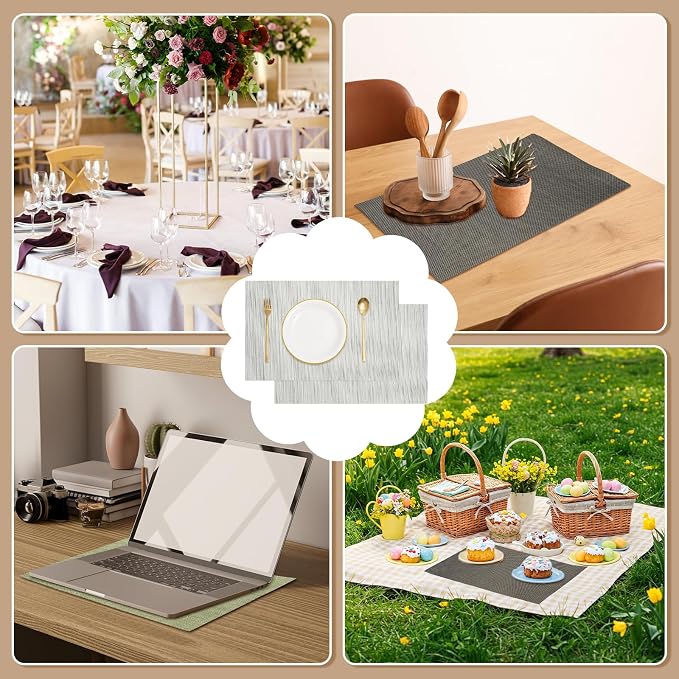 uxcell Faux Linen Placemats, 12x18 Inch Heat Resistant Place Mats Machine - Image 5