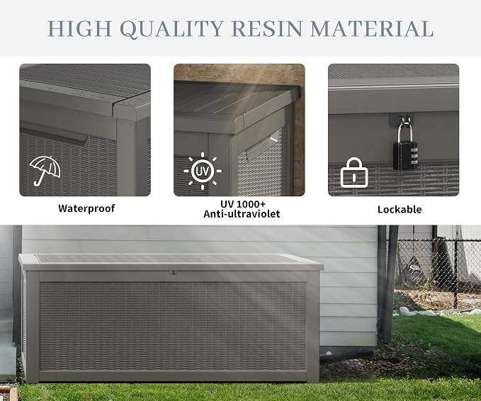 NUNU LAB 260 Gallon Outdoor Storage Box, Resin Large Sturdy Deck Box, Backyard - Image 7
