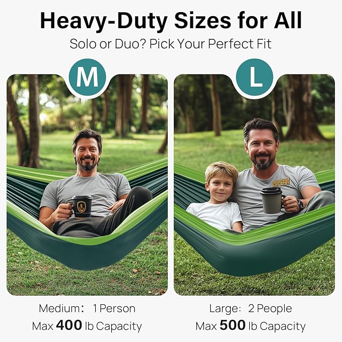 Hammock, Double Nylon Camping Hammock with 500 lb Capacity in Dark Green