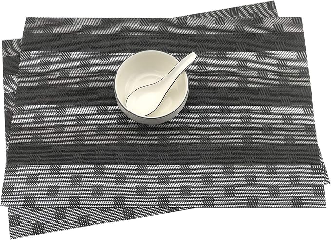 Gugrida Black Placemats 6pcs Placemats Stain PVC Table Mats Woven Vinyl - Image 4