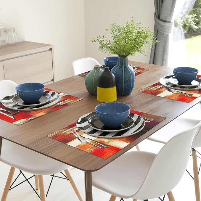 Modern Art Placemats Set of 4 Red Abstract Painting Place Mats Washable Linen - Image 6