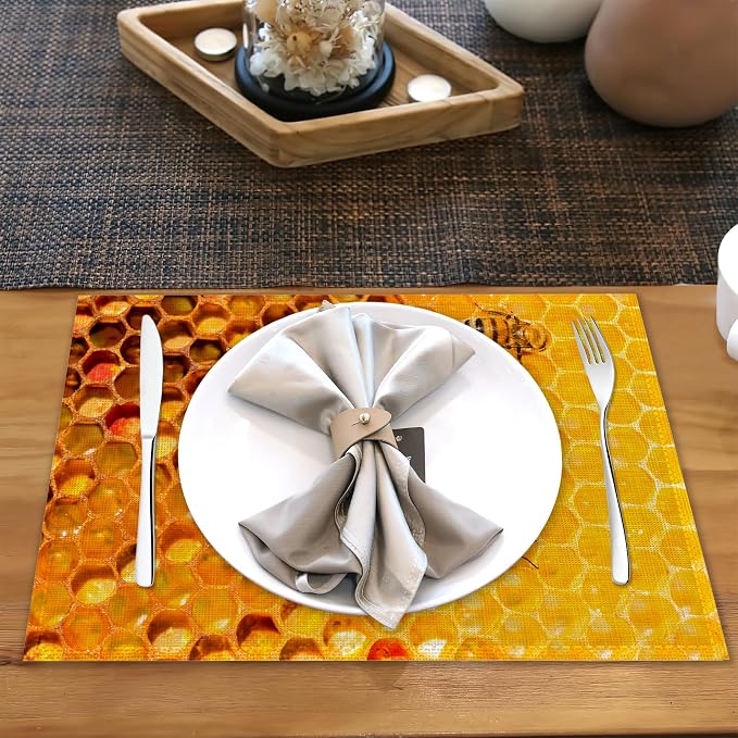 Honey Bee Placemats Set of 6 Linen Heat Resistant - Image 5