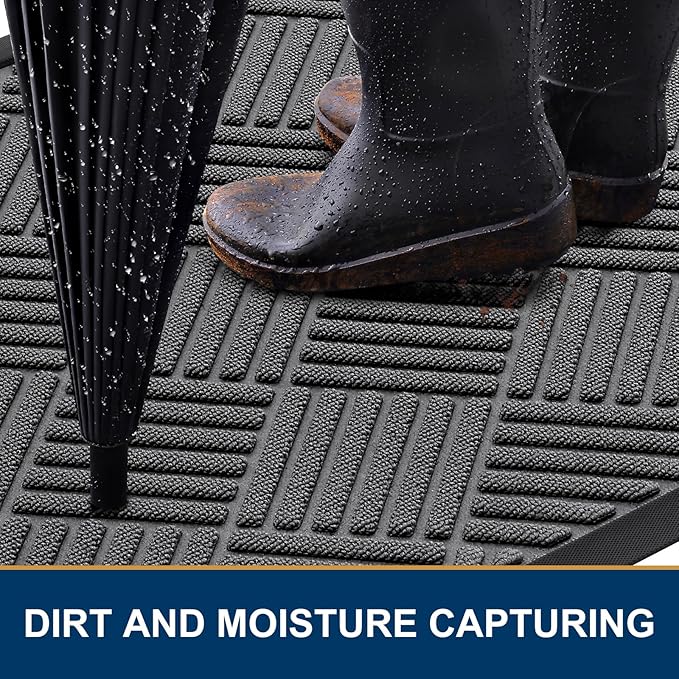 Smiry Front Door Mat Outside Entrance, Heavy Duty Outdoor Indoor Natural Rubber - Image 3