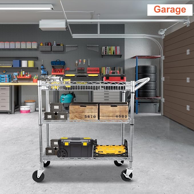 Heavy Duty Utility Cart, 990Lbs Capacity 3 Tier Rolling Carts - Image 3