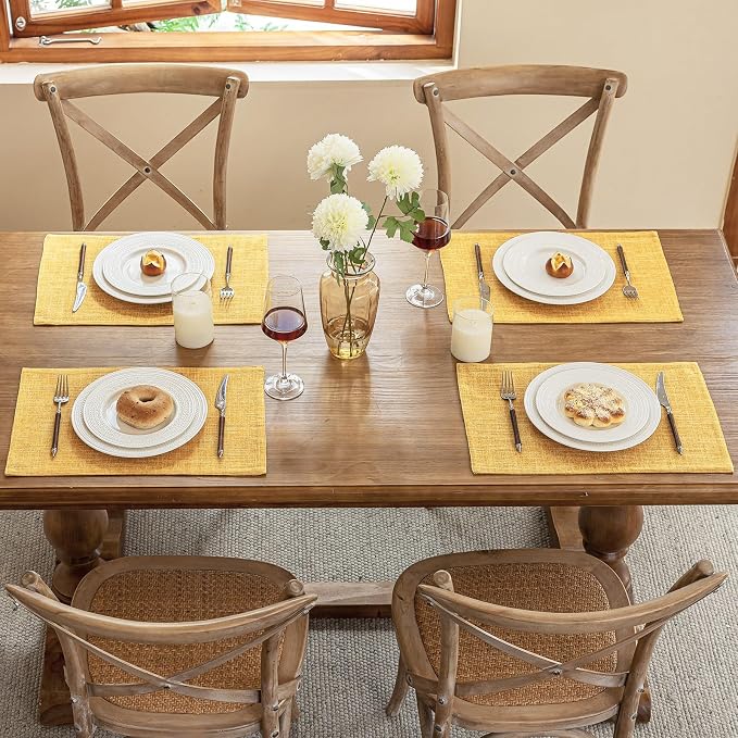 Blue Forest Placemats Set of 6, Dual-Layered Thickened Faux Linen Cloth Place - Image 5