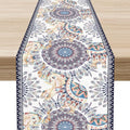 Boho Table Runner, Rustic Blue African Tribe Elephant Indian Diwali Damask by Unknown