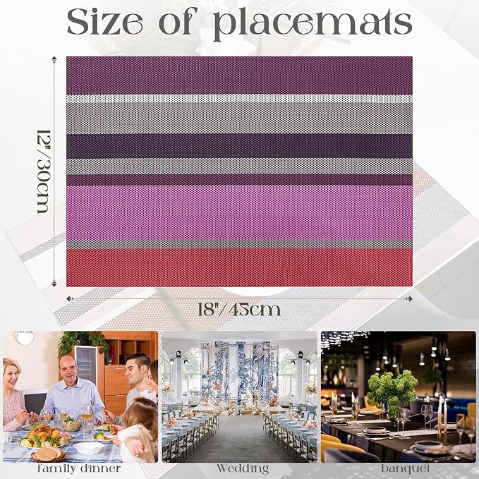 Set of 6 Colorful Striped Vinyl Placemats Heat-Resistant Washable Placemats - Image 4