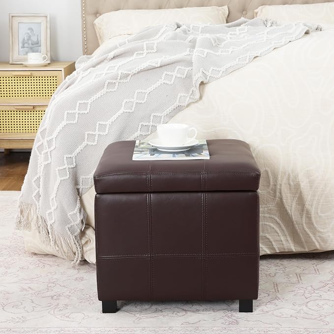 Homebeez Faux Leather Lift Top Storage Ottoman Bench - Image 2