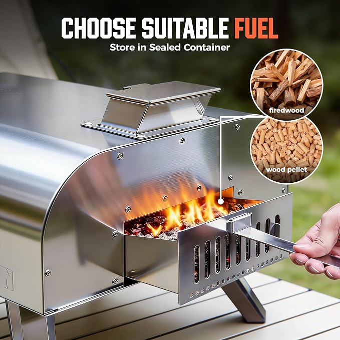 BIG HORN OUTDOORS 16" Woodfire Pizza Stone Oven, 1112°F Outdoor Stainless Pizza - Image 7