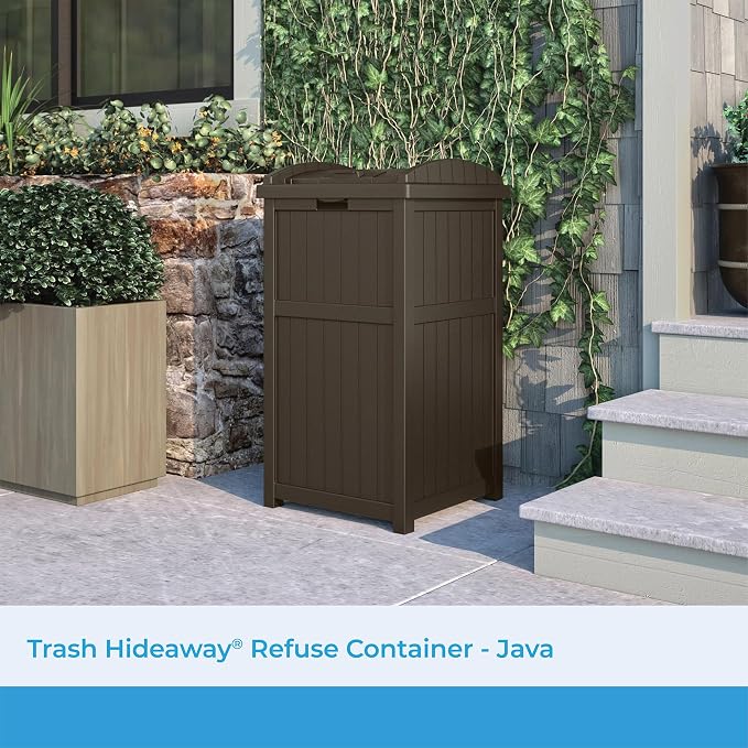 Suncast 33 Gallon Durable Plastic Hideaway Outdoor Garbage Can - Image 2