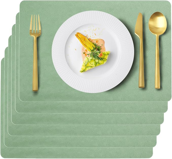 Vinyl Placemats Set of 6 Faux Leather 100% Waterproof Wipeable Washable Place - Image 2