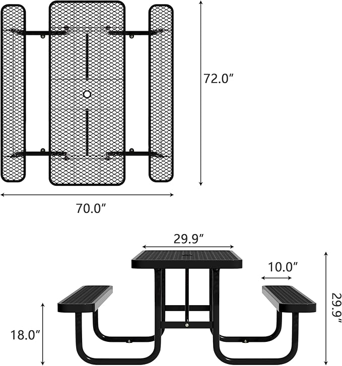 6 FT Metal Picnic Tables for Outside, Outdoor Coated Steel Heavy Duty - Image 2