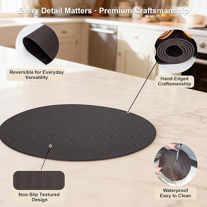 Round Faux Leather Placemats Set of 6 – 13 Inch Vinyl Mats, Heat Resistant - Image 5