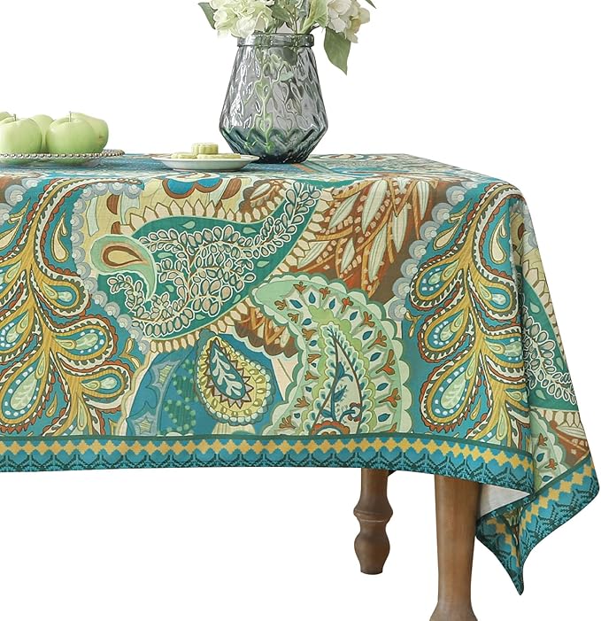 Designer Green Table Cloth Rectangle Table, Vintage Linen Wrinkle Resistant by bilingaier