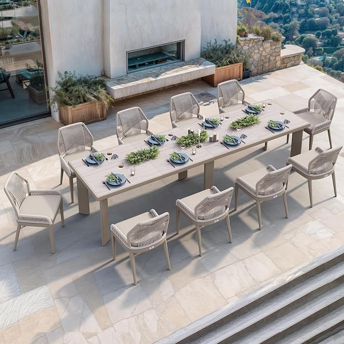 PURPLE LEAF 11 Pieces Patio Dining Set Aluminum Modern Rectangular Table and by PURPLELEAF