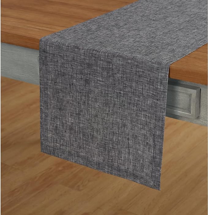 Solino Home Linen Chambray Black Table Runner 120 Inches Long by SolinoHome