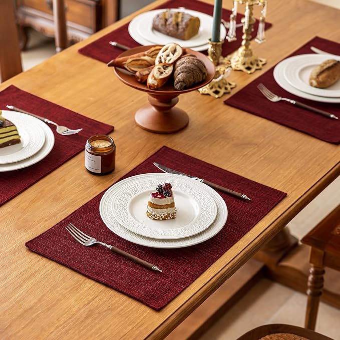 KXN Placemats Set of 8, Dual-Layer Thickened Faux Linen Table Mats, Heat - Image 3