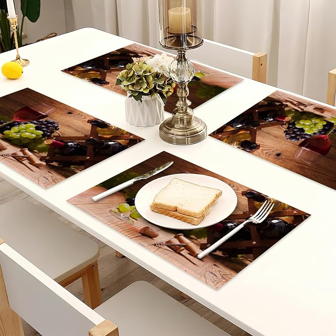 Red Wine Grapes Placemats for Dining Table Set of 6, Glass Cup Place Mats for - Image 7