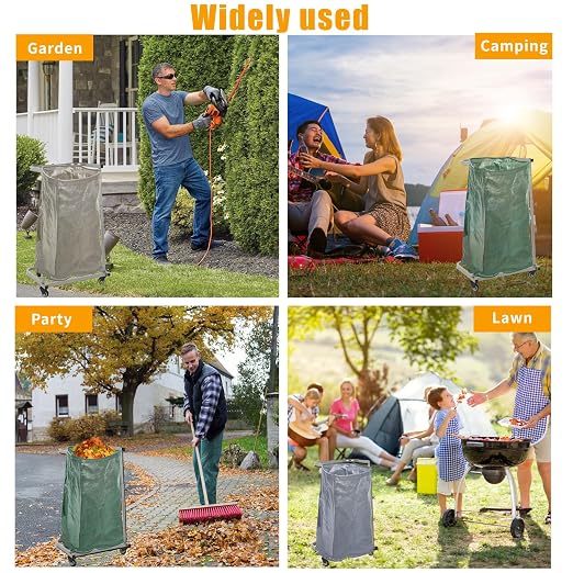 4-Wheel Trash Bag Holder, Outdoor Metal Leaf Bag Holder Stand, Garbage Bag - Image 7