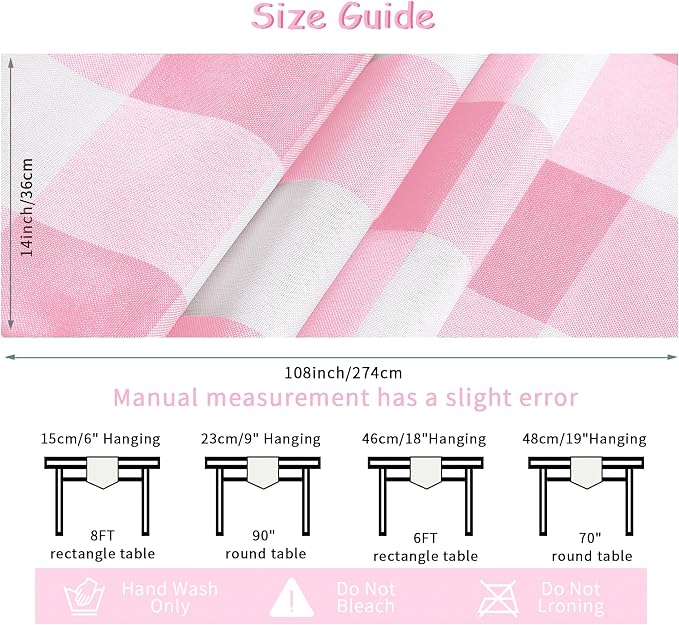 Fabric Checkered Table Runner 1 Pack Waterproof Gingham Table Runner 14W x 108L - Image 4