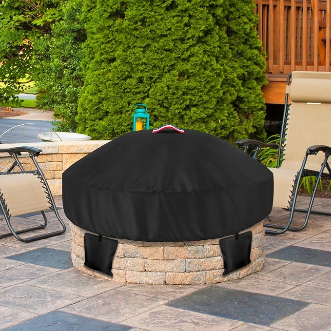 Outdoor Round Built in Stone Fire Pit Cover, Heavy Duty 600D Waterproof Cover - Image 7