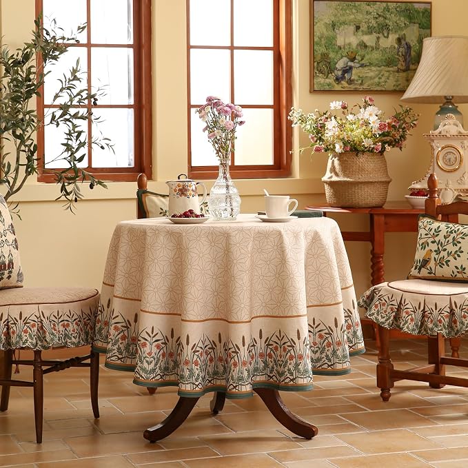 patdrea Designer Vintage Linen Round Table Cloth, Anti-Wrinkle Breathable - Image 2