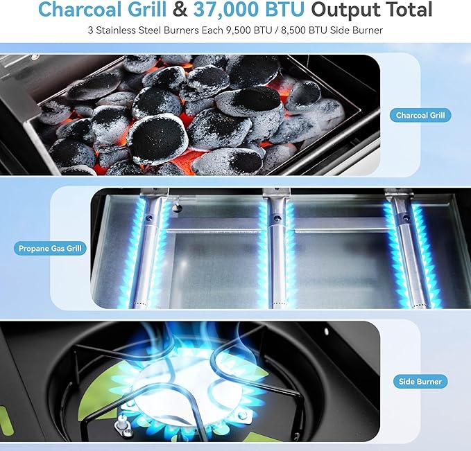 3 Burner Propane Gas and Charcoal Grill Combo - Image 4