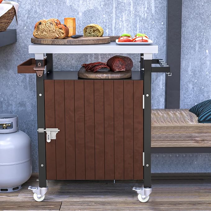 Outdoor Grill Cart with Stainless Steel Tabletop, Patio Kitchen Island with by Unknown