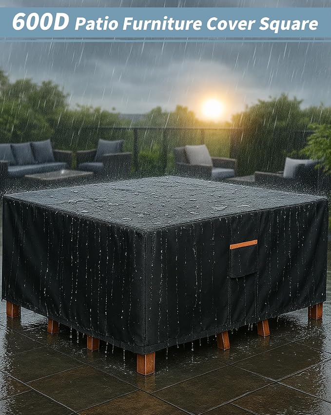Outdoor Waterproof Furniture Cover, 94W x 94L x 28H inches Heavy Duty 600D - Image 2
