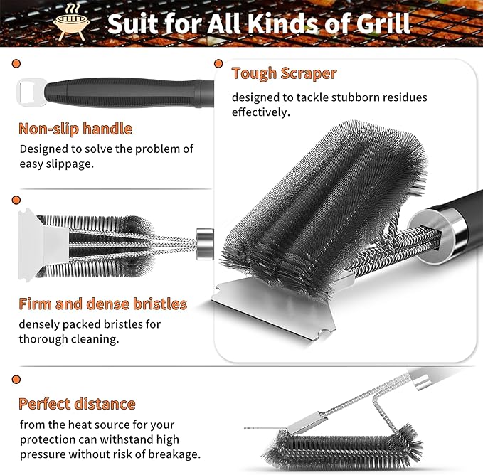 Grill Brush and Scraper-18 Adjustable Handle Safe BBQ Grill Brush - Image 4