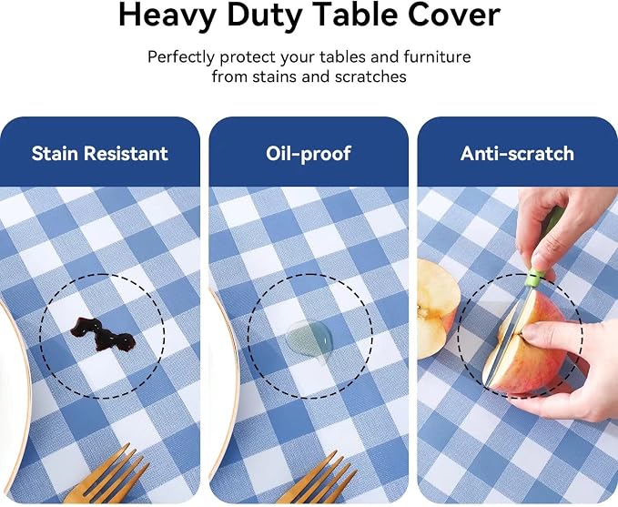 Romanstile Square Vinyl Tablecloth, 100% Waterproof Buffalo Gingham Plastic - Image 4