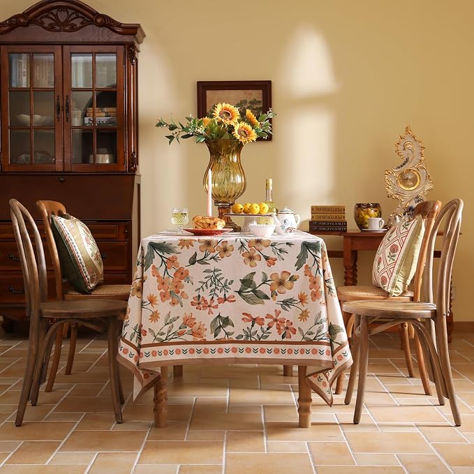 Designer Vintage Linen Rectangle Tablecloth, William Morris Block Print Soft - Image 3