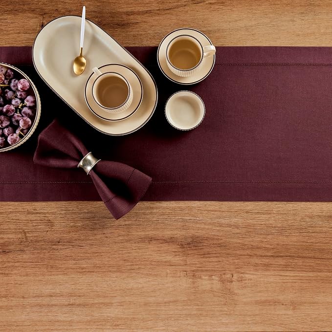 Solino Home Linen Burgundy Table Runner 108 Inches Long - Image 3