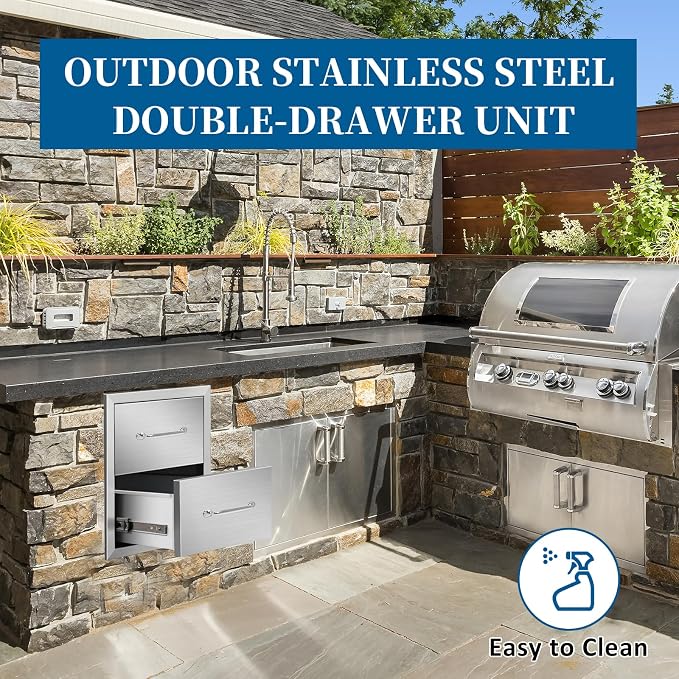 Outdoor Kitchen Drawers 14"Wx15"Hx23"D Flush Mount Access 2-Drawer BBQ - Image 5