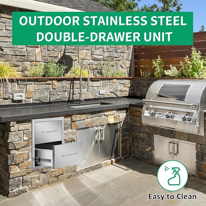 Outdoor Kitchen Drawers 14" W x 15" H x 23" D Stainless Steel Double Drawers - Image 5