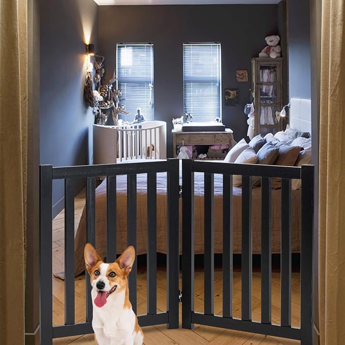 LZRS 2-Panel Wooden Free Standing Foldable Dog Gate Indoor – Solid Hardwood 24" - Image 7