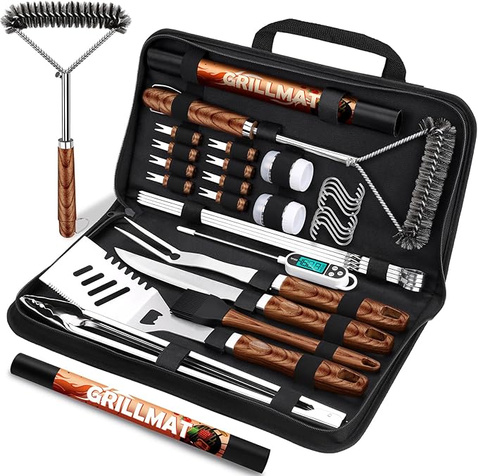 Barbecue Tool Set, 31-Piece Stainless Steel Grilling Accessories, Brown