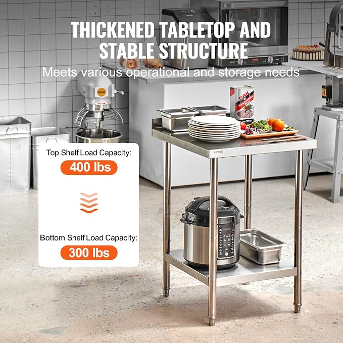 VEVOR 24 x 24 x 36 Inch Stainless Steel Work Table, Commercial Food Prep - Image 5