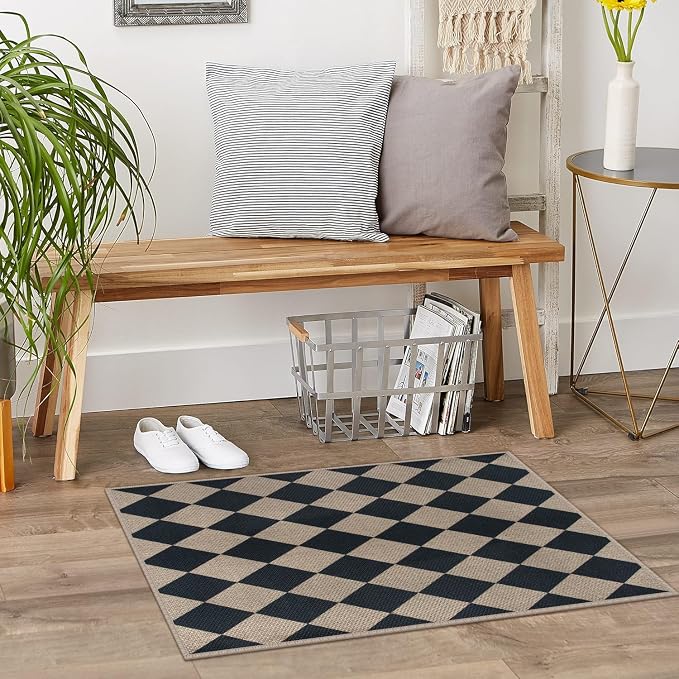 Easy Jute Checkered Entryway Rug, 2x3 Black Modern Indoor Outdoor Doormat - Image 7
