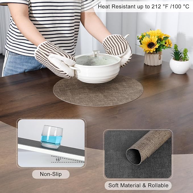 Myir JUN Round Placemats, Dual Sided Faux Leather Place Mats Set of 4 - Image 5