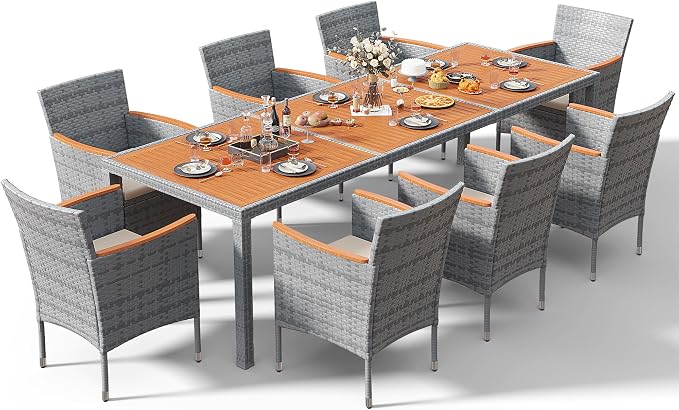Devoko Outdoor Patio Dining Sets 9 Pieces Wicker Outdoor Dining Table and by DEVOKO
