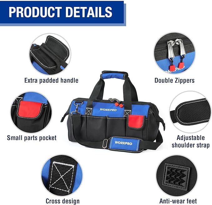 WORKPRO 18-inch Close Top Wide Mouth Storage Tool Bag - Image 3