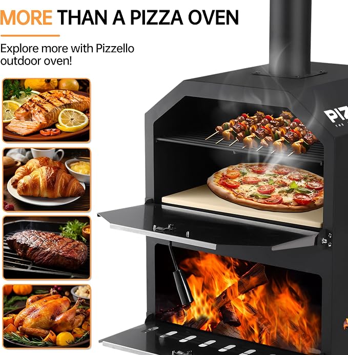 PIZZELLO Pizzello Outdoor Pizza Oven 16'' Large Wood Fired 2-Layer Pizza Ovens - Image 3